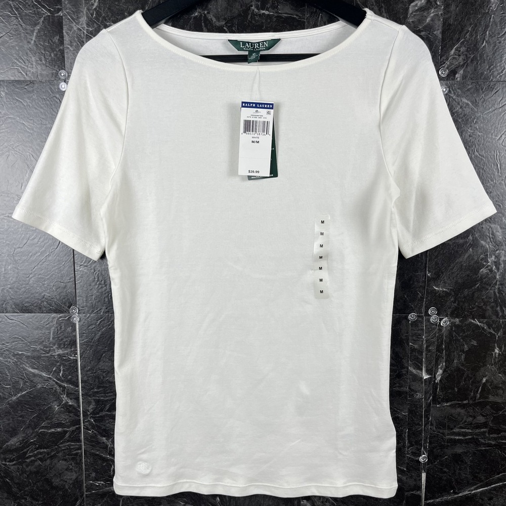 Polo Ralph Lauren Women's White Ribbed Shirt Medium -New